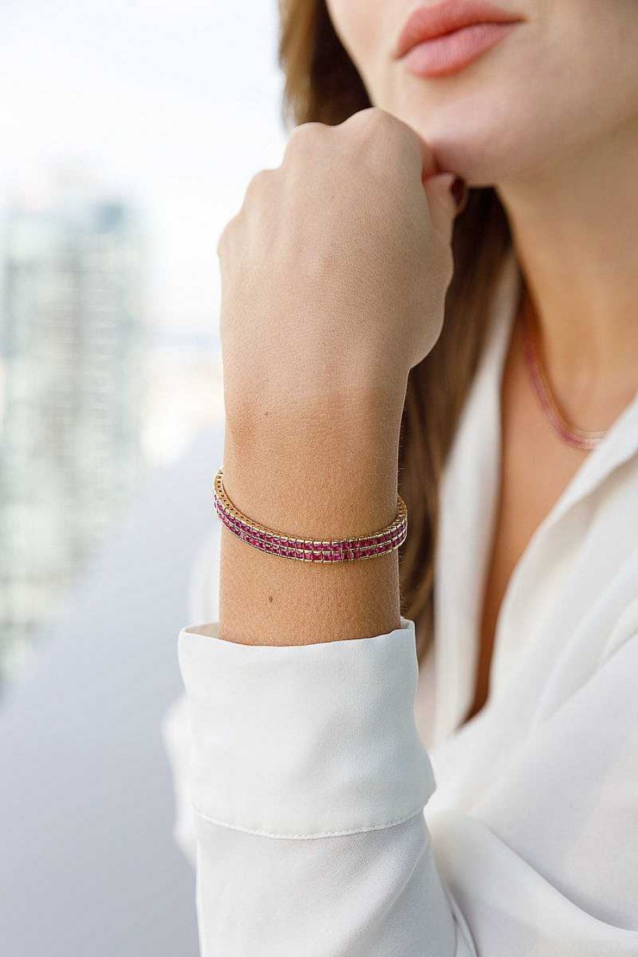 Jewelry Limlim | Ruby Red Luxury Princess Cut Tennis Bracelet