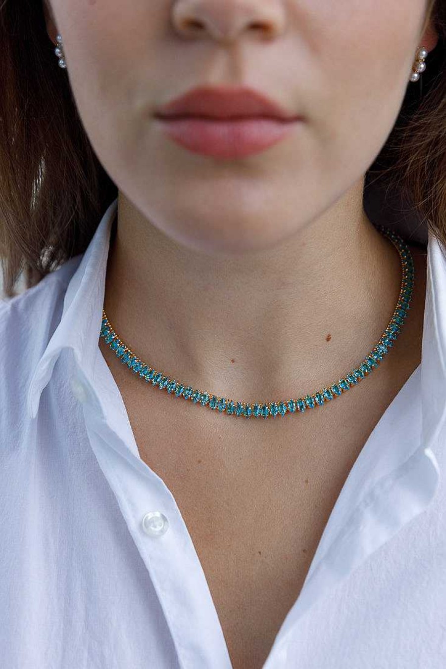 Jewelry Limlim | Marquis Tennis Necklace Blue Topaz