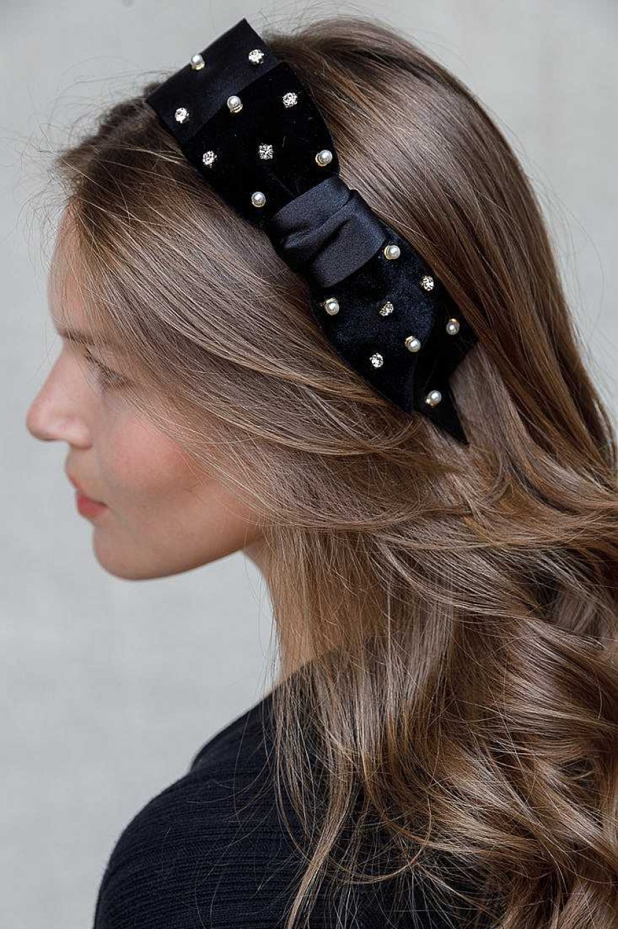 Hair Accessories Limlim | Luxe Velvet Bow Crystal Hairband