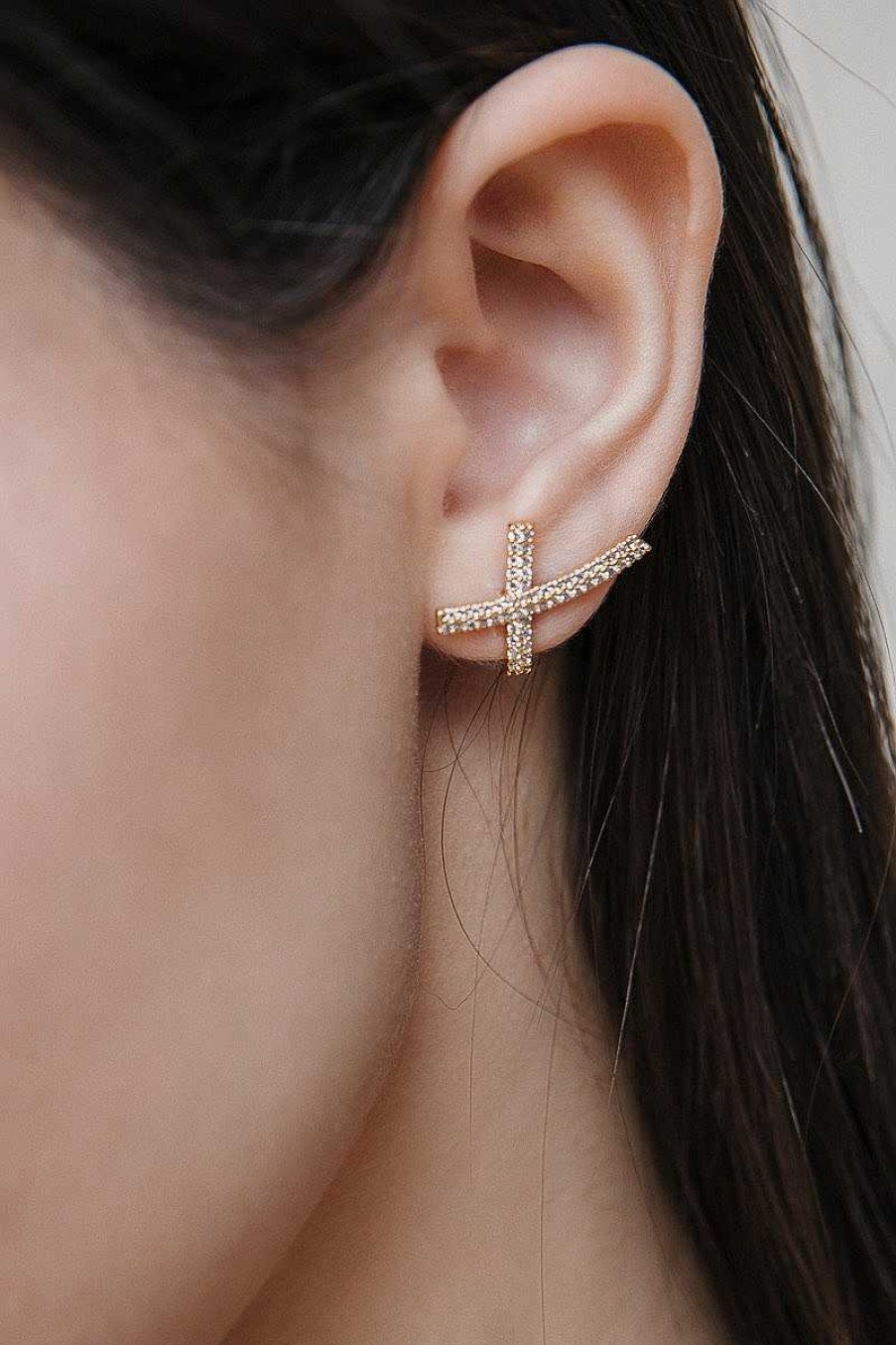 Jewelry Limlim | X Crystal Ear Huggers