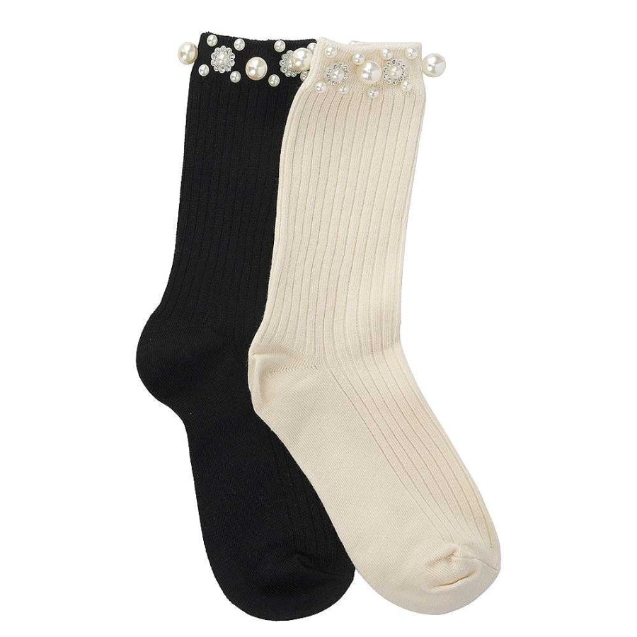 Luxe Trendy Socks Limlim | Flower Pearl Ribbed Socks