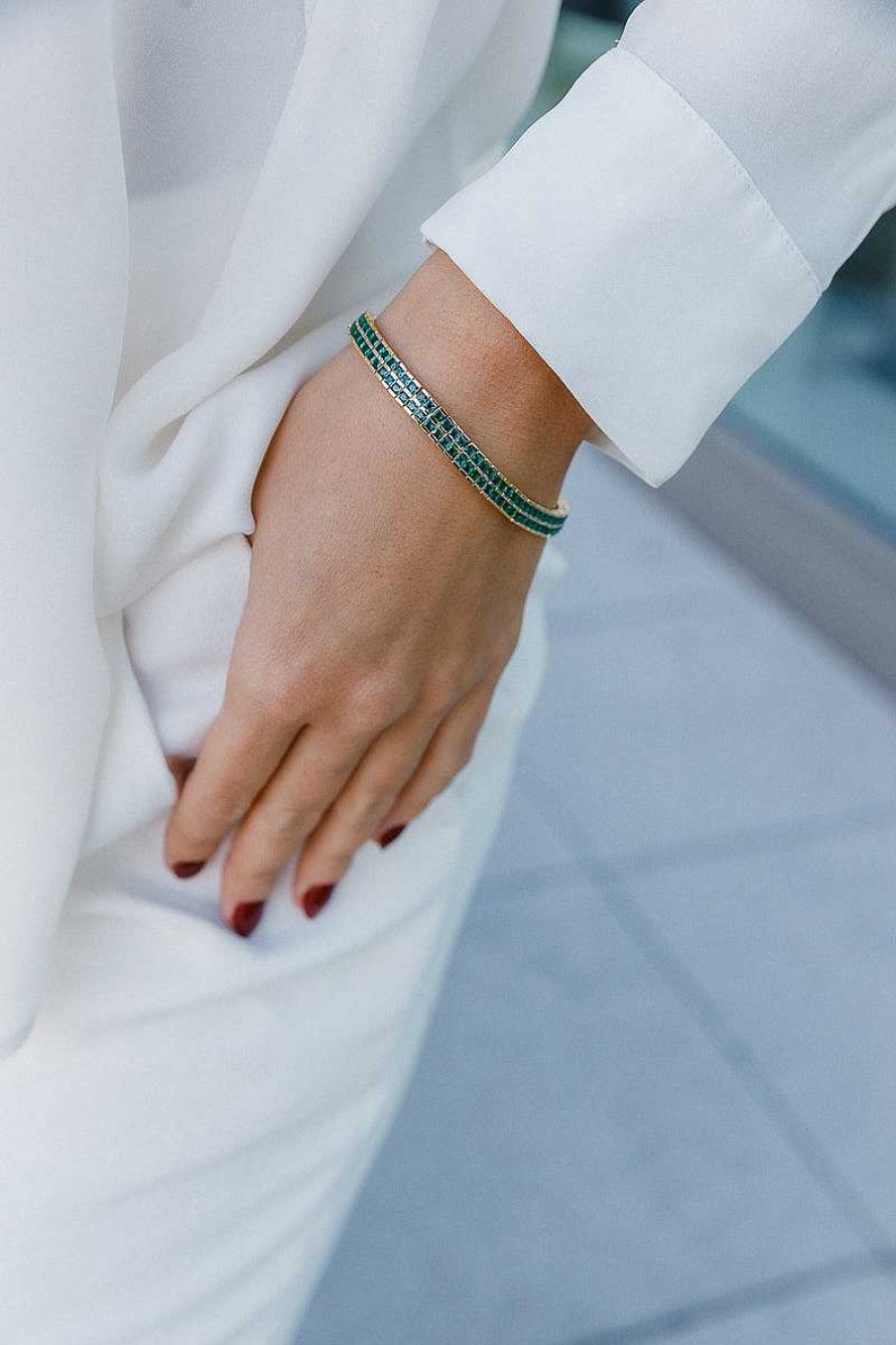 Jewelry Limlim | Emerald Luxury Princess Cut Tennis Bracelet