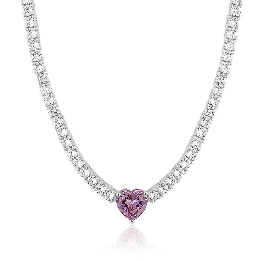 Jewelry Limlim | Pink Heart Classic Tennis Necklace