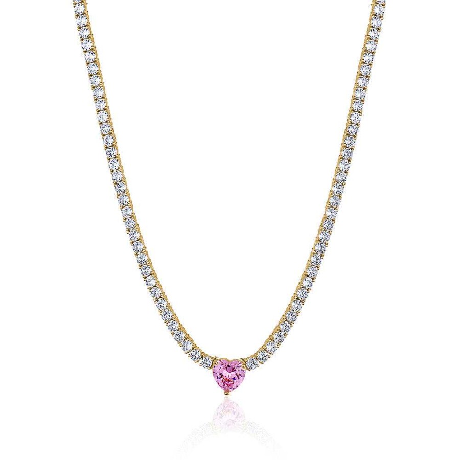 Jewelry Limlim | Pink Heart Classic Tennis Necklace Yellow