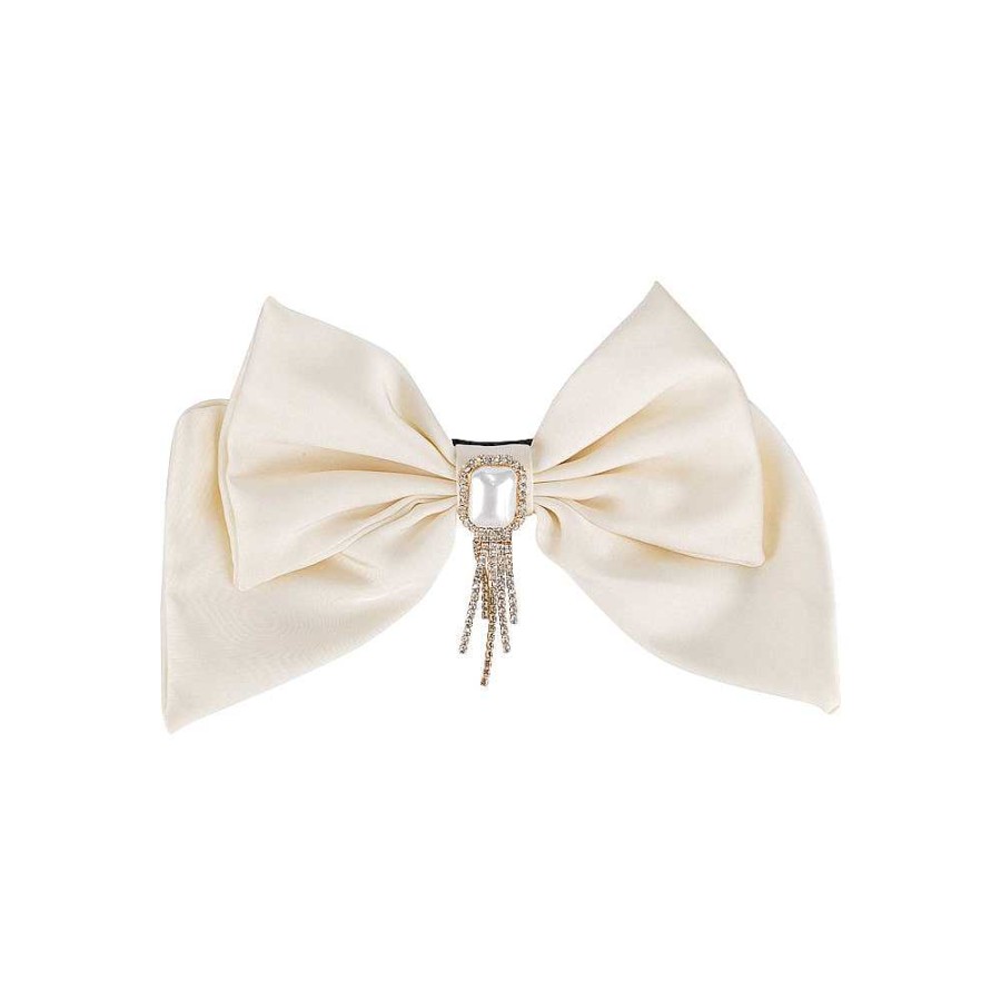 Hair Accessories Limlim | Dangle Pearl Crystal Satin Bow