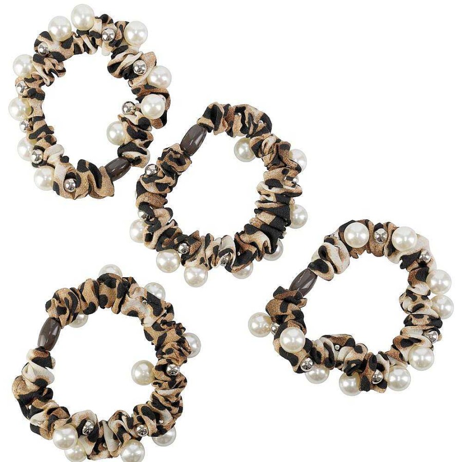 Hair Accessories Limlim | Leopard Pearl Satin Scrunchies