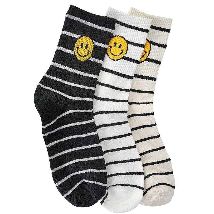 Luxe Trendy Socks Limlim | Crew Stripe Smiiley Socks