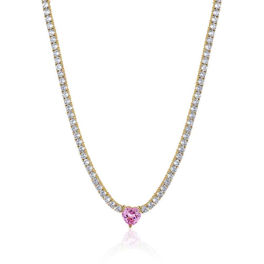 Kgmtl Limlim | Pink Heart Classic Tennis Necklace Yellow