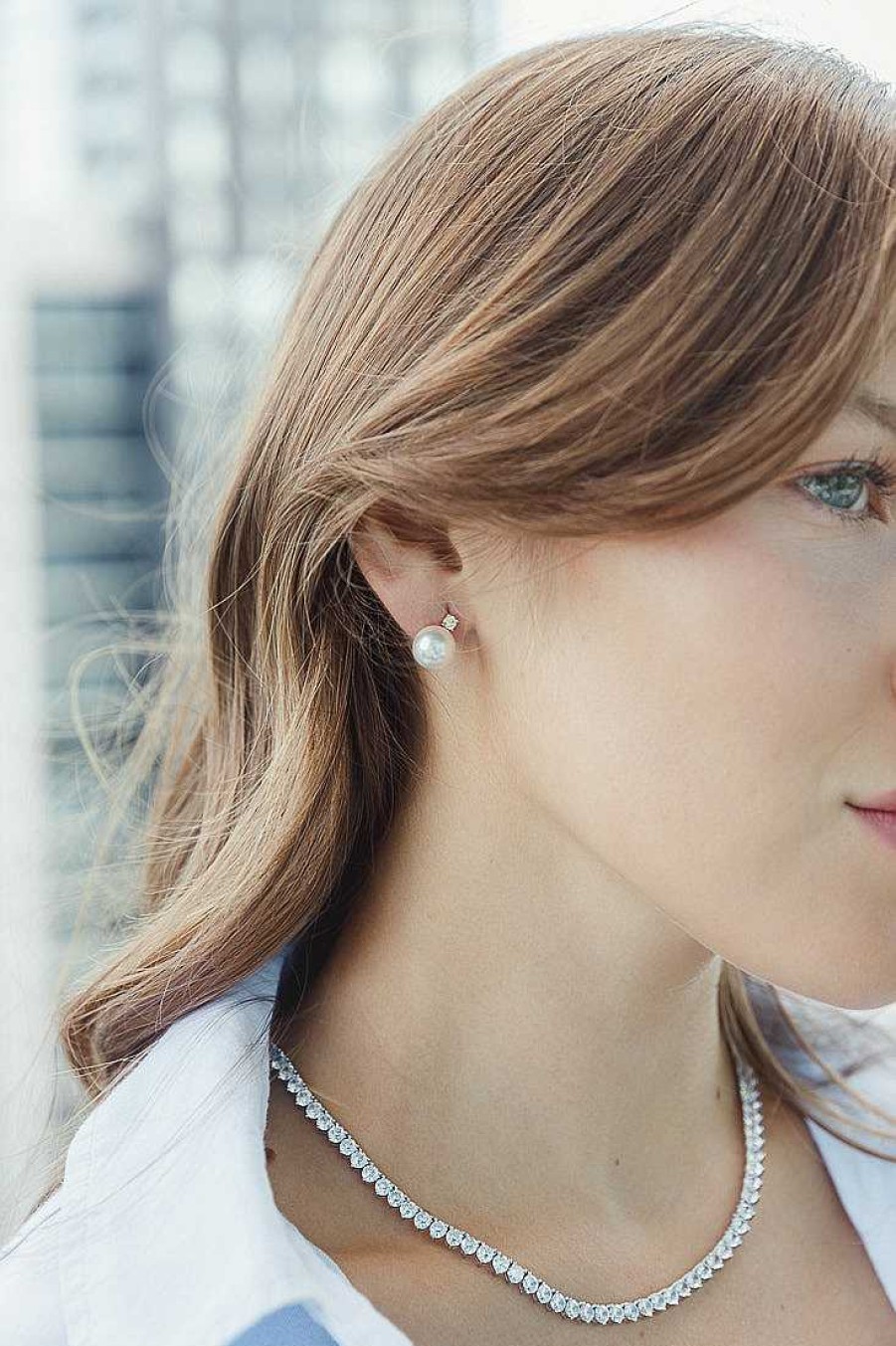 Jewelry Limlim | Pearl And Austrianj Crystal Diamond Stud Earrings