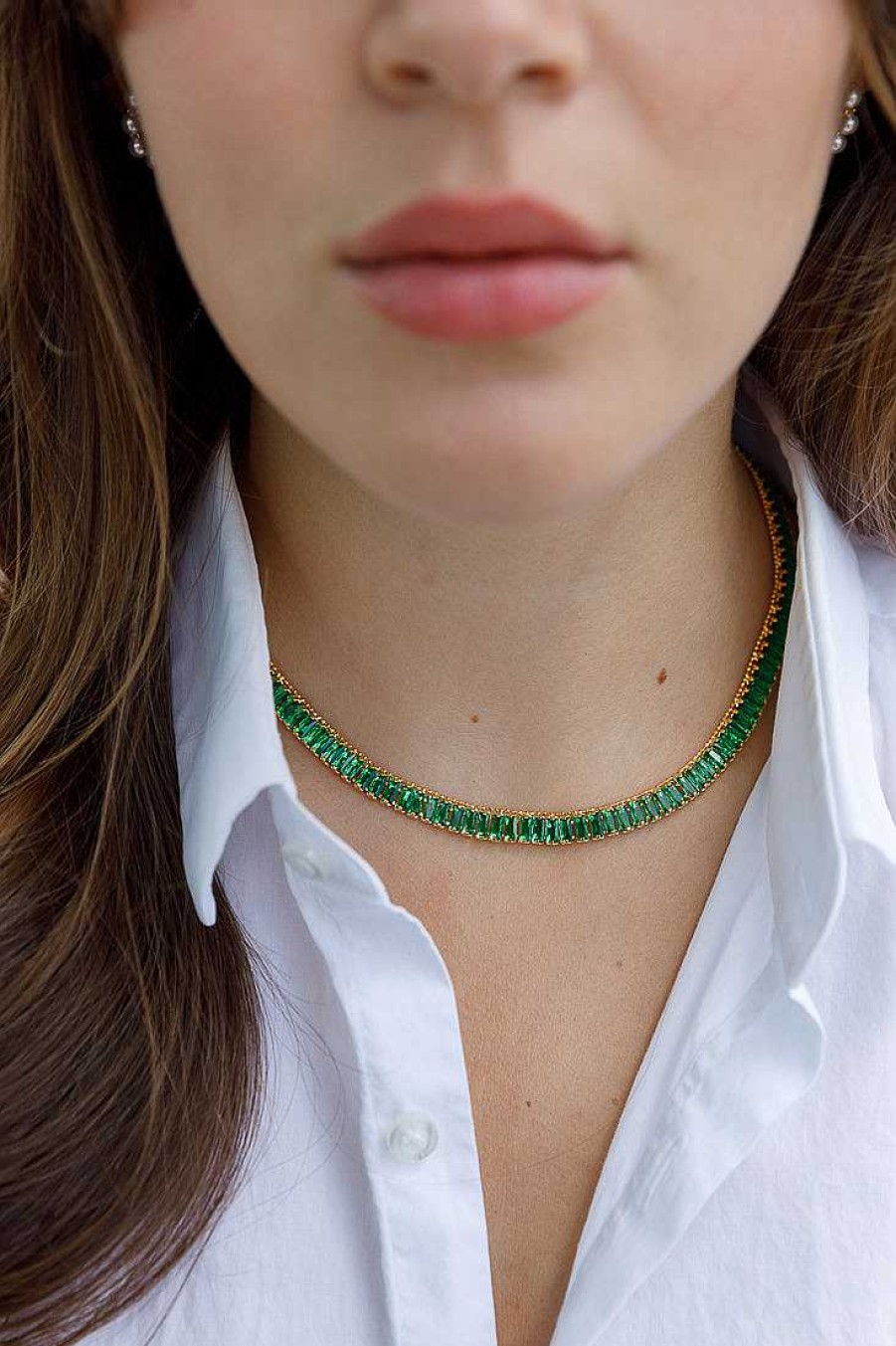 Jewelry Limlim | Baguette Soft Tennis Necklace Emerald