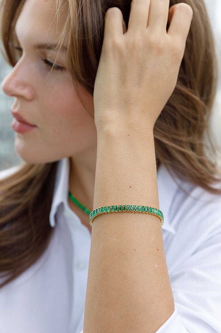 Jewelry Limlim | Baguette Soft Tennis Bracelet Emerald