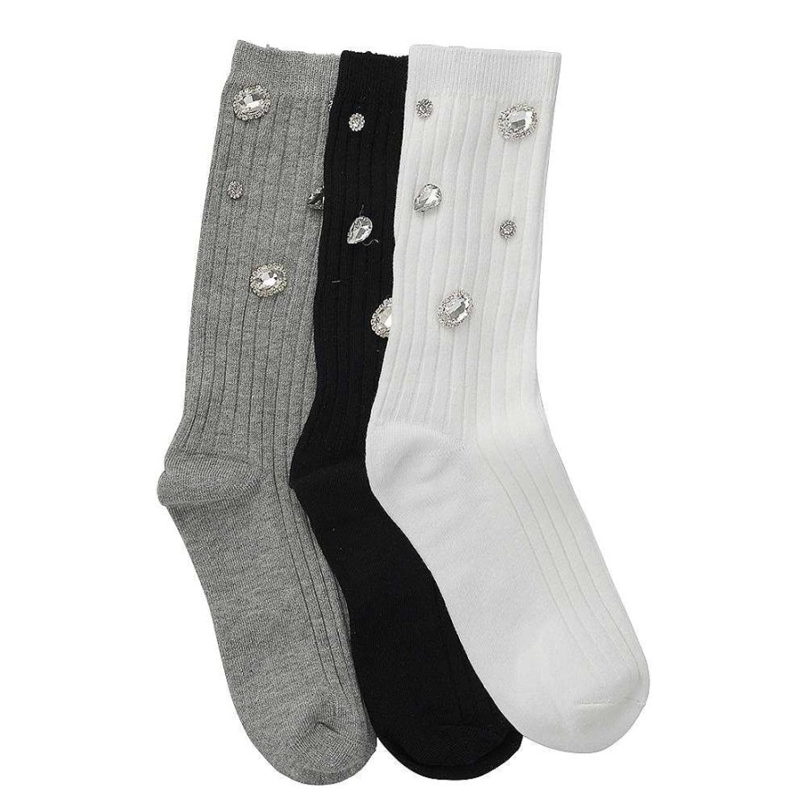 Luxe Trendy Socks Limlim | Ribbed Large Crystal Socks