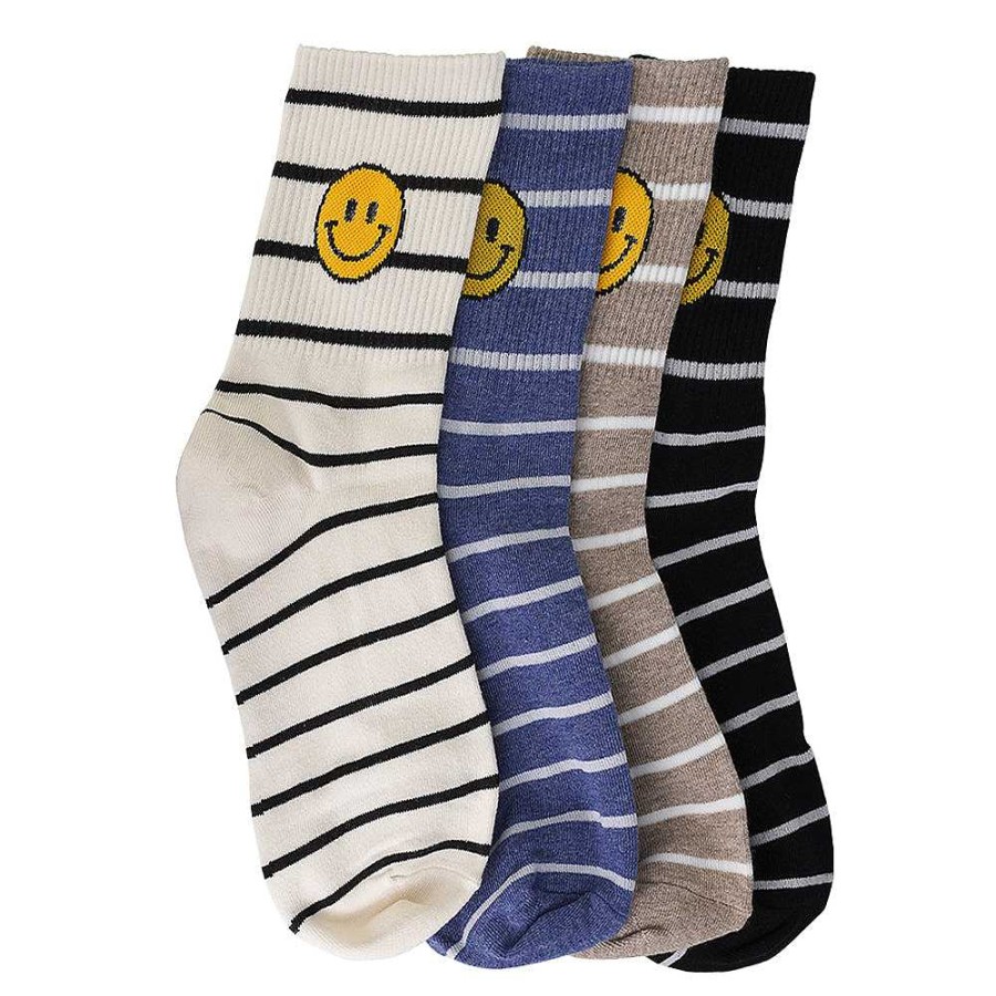 Luxe Trendy Socks Limlim | Crew Stripe Smiiley Socks