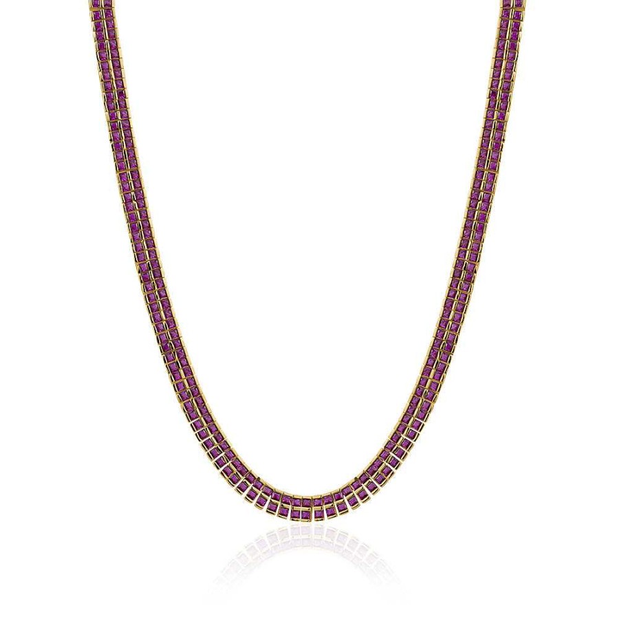 Jewelry Limlim | Ruby Red Luxury Princess Cut Tennis Necklace