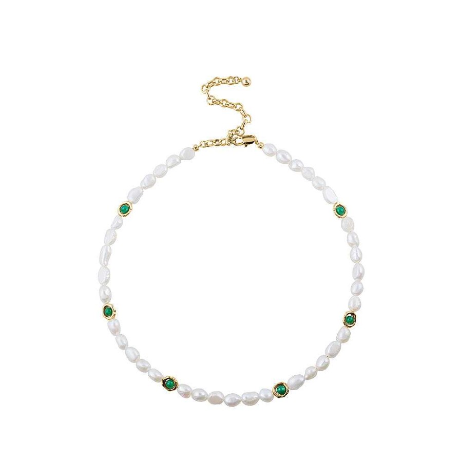 Jewelry Limlim | Jade Button Fresh Water Pearls Necklace