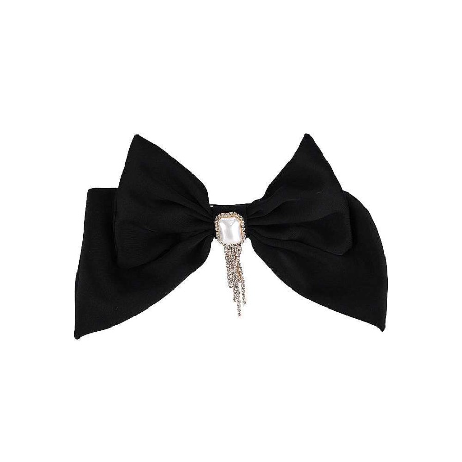 Hair Accessories Limlim | Dangle Pearl Crystal Satin Bow