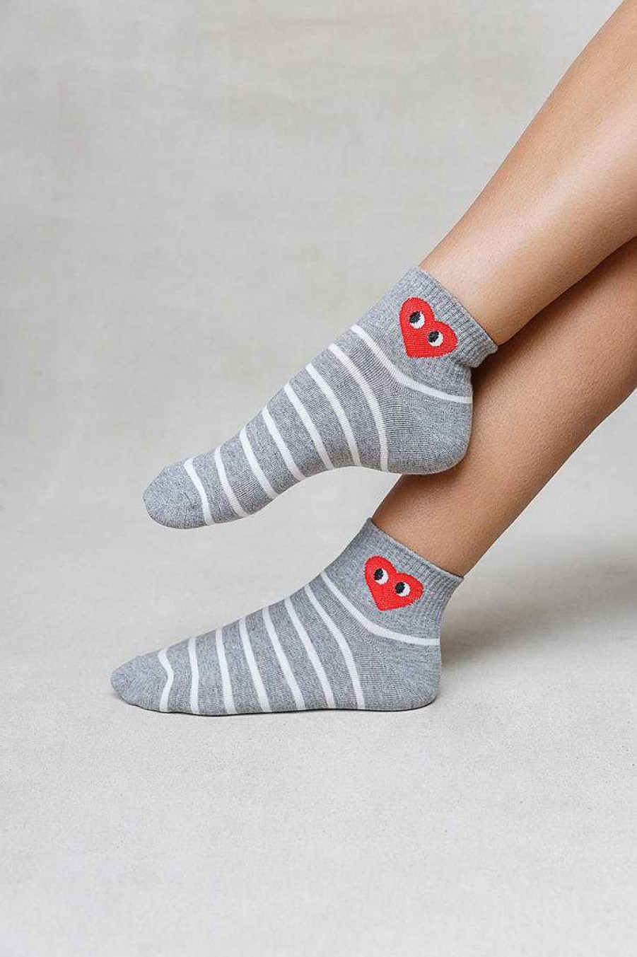 Luxe Trendy Socks Limlim | Stripe Heart Short Socks