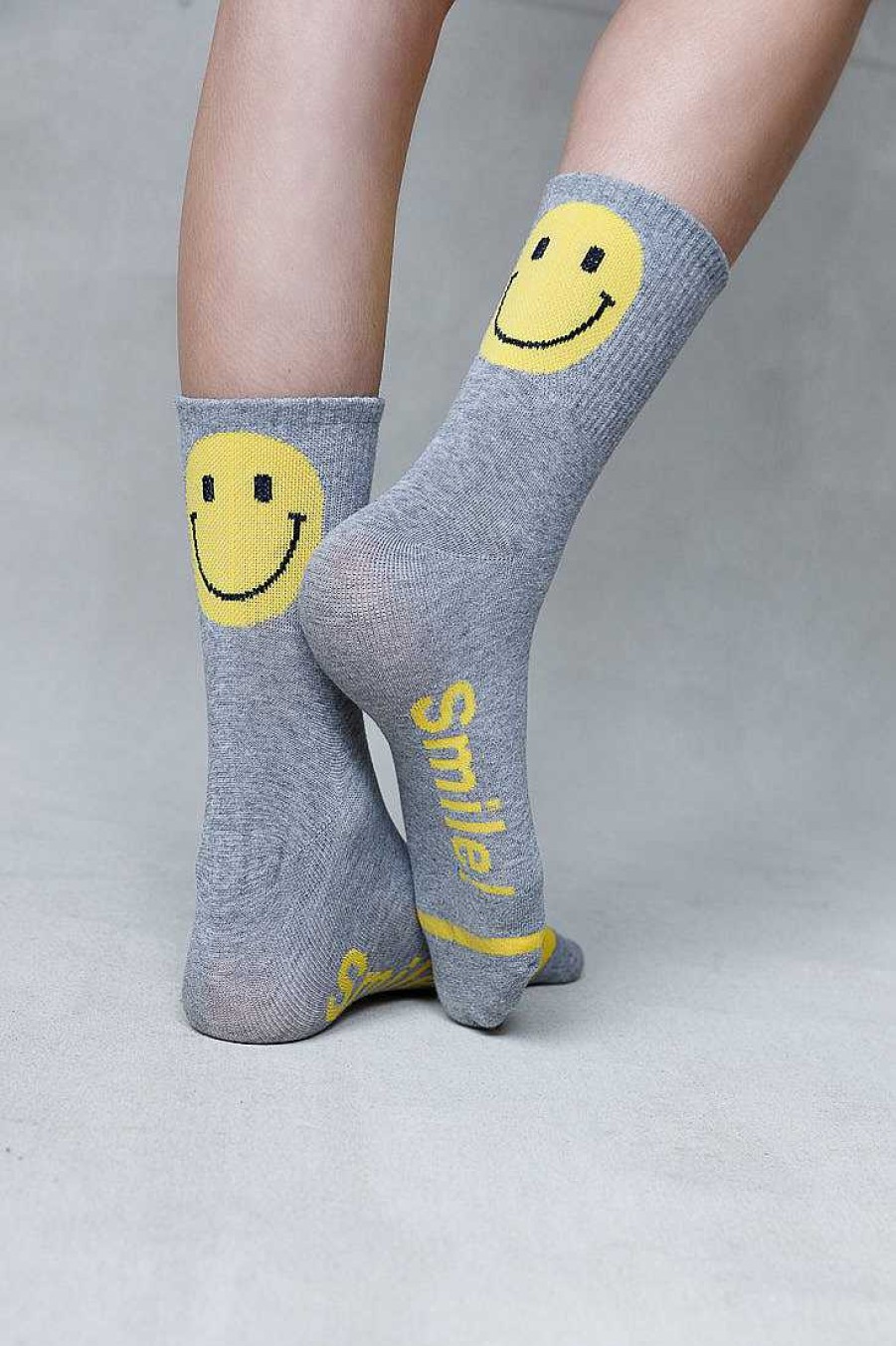 Luxe Trendy Socks Limlim | Back Smiley Crew Socks