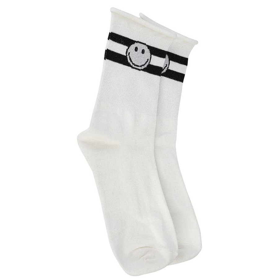 Luxe Trendy Socks Limlim | Silver Smiley Face Two Stripe